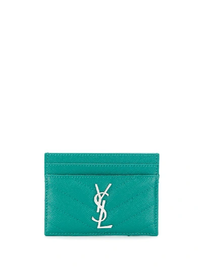 Saint Laurent Monogram Plaque Cardholder In Green