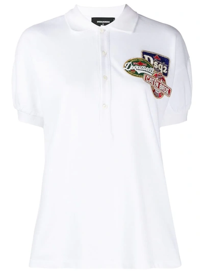 Dsquared2 Embellished Logo Patch Polo Shirt In White
