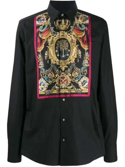 Dolce & Gabbana Cotton Gold-fit Shirt With Printed Placket In Black