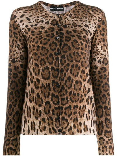Dolce & Gabbana Leopard-print Virgin-wool Cardigan In Brown