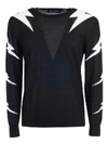 Neil Barrett Lightning Bolt-intarsia Wool-blend Sweater In Black