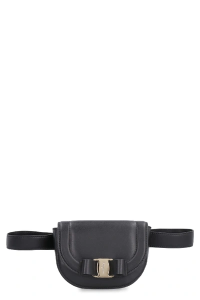 Ferragamo Vara Bow Leather Belt Bag In Black