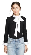 ALICE AND OLIVIA Justina Tie Neck Combo Long Sleeve Pullover