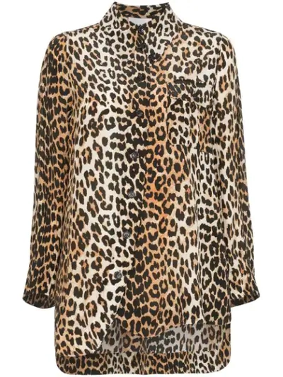 Ganni Leopard Print Shirt In Brown
