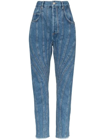 Mugler Frayed Paneled High-rise Straight-leg Jeans In Blue