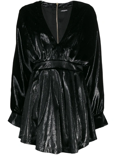 Balmain Black Women's Velvety Metallic Dress