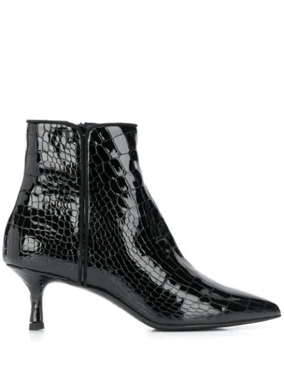 Albano Croco Embossed Boots In Black