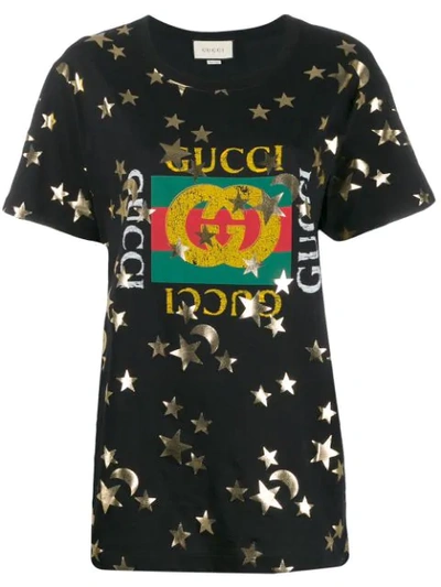 Gucci Crewneck Short-sleeve Cotton T-shirt With Star Logo In Black