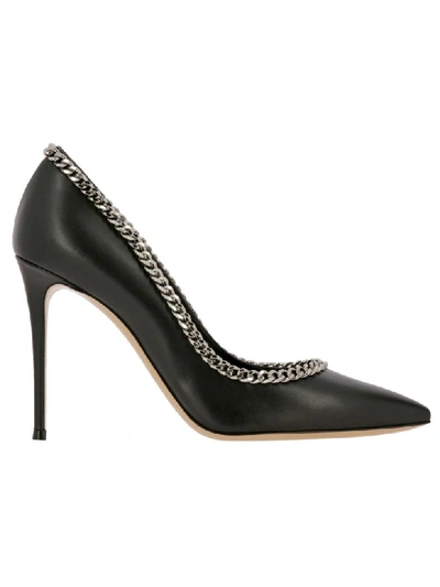 Casadei D&eacute;collet&eacute; In Leather With Metal Chain Edges In Black
