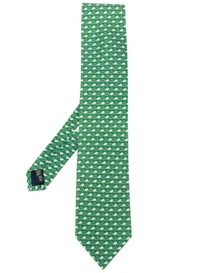 Ferragamo Elephant & Mouse Silk Tie In Green