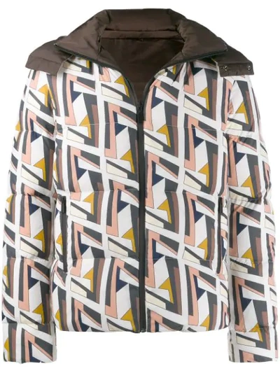 Fendi Geometric Pattern Padded Jacket In Multicolor