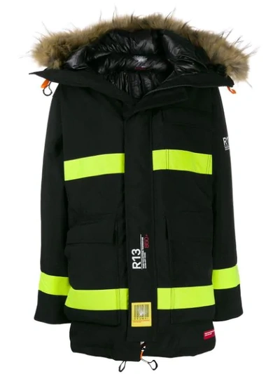 R13 Colour-block Parka Coat In Black