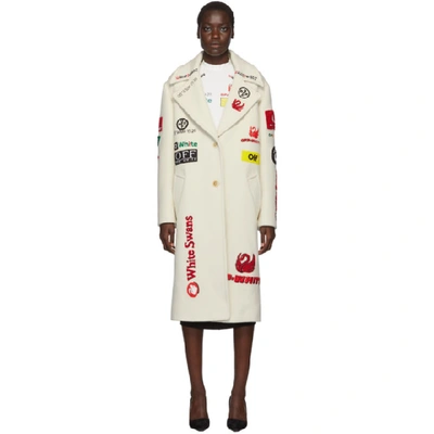 Off-white Embellished Wool-blend Coat In White
