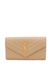 Saint Laurent Monogramme Logo Leather Flap Wallet In Neutrals