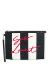 SAINT LAURENT LOGO EMBROIDERED STRIPED CLUTCH