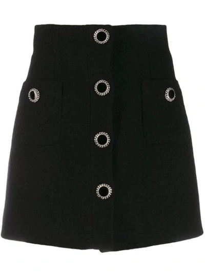 Alessandra Rich Button-embellished Wool-blend Tweed Mini Skirt In Black