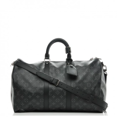 Pre-owned Louis Vuitton Keepall Bandouliere Monogram Eclipse 45 Black/grey