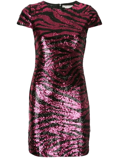 Alice And Olivia Nat Zebra-print Sequined Stretch-tulle Mini Dress In Pink