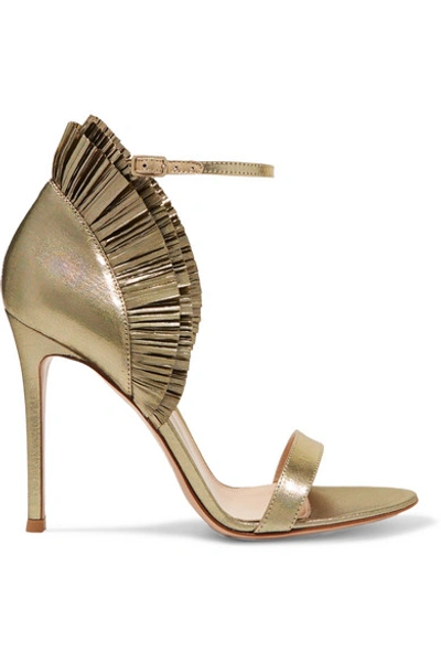 Gianvito Rossi 105 Ruffled Lamé Sandals In Gold