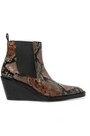 ACNE STUDIOS SNAKE-EFFECT LEATHER WEDGE ANKLE BOOTS