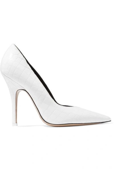 Attico Sophie Glossed Croc-effect Leather Pumps In White