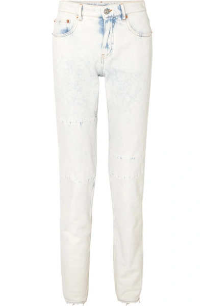 Mm6 Maison Margiela Distressed Printed Mid-rise Straight-leg Jeans In Light Denim