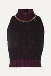 VERSACE CROPPED EMBELLISHED METALLIC BOUCLÉ SWEATER