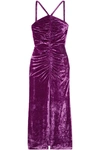 ATTICO BOW-DETAILED RUCHED STRETCH-VELVET MAXI DRESS