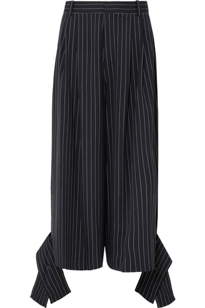 Jw Anderson Convertible Pinstriped Wool-blend Pants In Navy