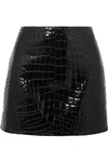 VERSACE GLOSSED CROC-EFFECT LEATHER MINI SKIRT