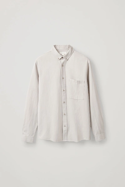 Cos Button-down Cotton-lyocell Shirt In Grey