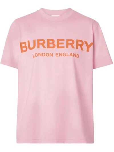 Burberry Logo Printed Cotton Jersey T-shirt In Pink