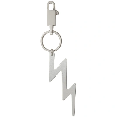 Rick Owens Silver Small Thunderbolt Keychain In 128 Palladi