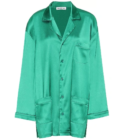 Balenciaga 缎布大廓形睡衣衬衫 In Green