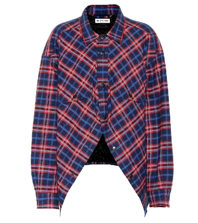 Balenciaga Swing Oversized Padded Checked Cotton-flannel Shirt In Navy