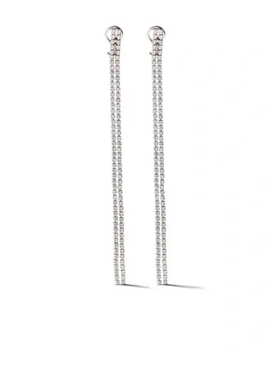 As29 18kt White Gold Venus 2 Lines Long Diamond Earrings In Silver