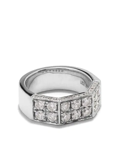 As29 18kt White Gold Deux Double Half Octogonal Diamond Knuckle Ring In Silver