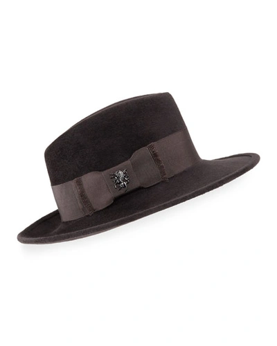Philip Treacy Velour Raider Trilby Hat In Dark Mink