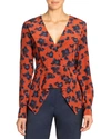 SANTORELLI MIRANDA FLORAL LONG-SLEEVE TOP W/ INVERTED PLEATED FRONT PANEL,PROD225340178