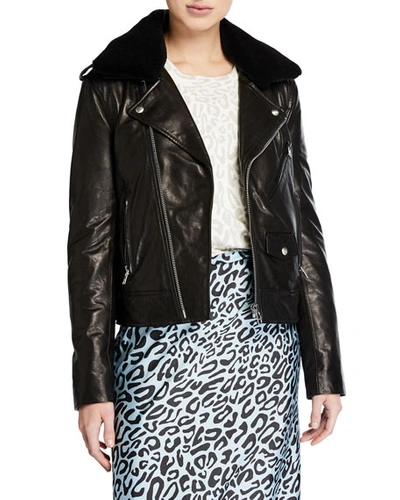 Rebecca Minkoff Andrea Leather Jacket With Faux Fur Trim In Black