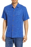 Tommy Bahama Kamari Border Classic Fit Silk Camp Shirt In Mazarine Blue