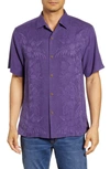 Tommy Bahama Kamari Border Classic Fit Silk Camp Shirt In Mulberry Purple