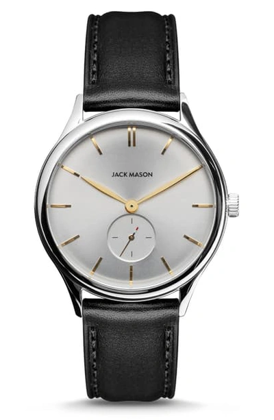 Jack Mason Ellum Heritage Slim Leather Strap Watch, 40mm In Black/ White/ Silver