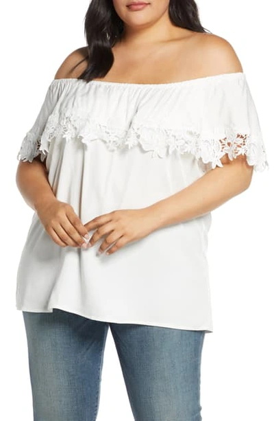 Estelle Beating Heart Lace Detail Convertible Off The Shoulder Blouse In Milk