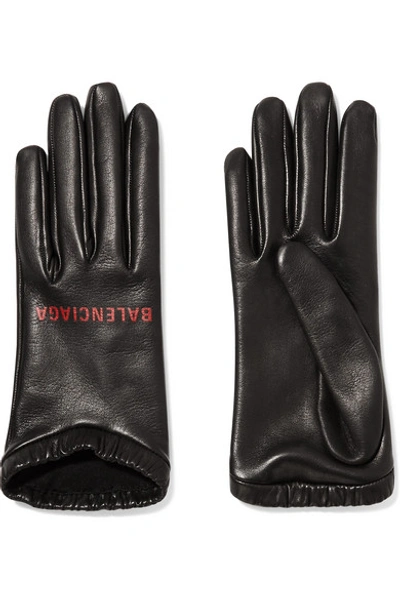 Balenciaga Printed Leather Gloves In Black