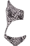 NORMA KAMALI SHANE ONE-SHOULDER CUTOUT LEOPARD-PRINT SWIMSUIT