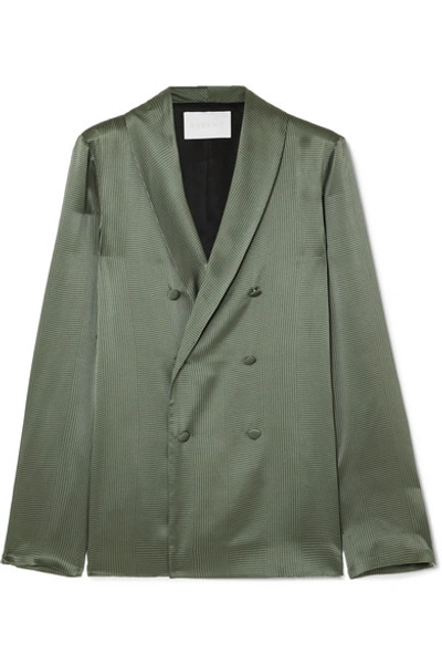 Asceno Double-breasted Printed Silk-satin Blazer In Green