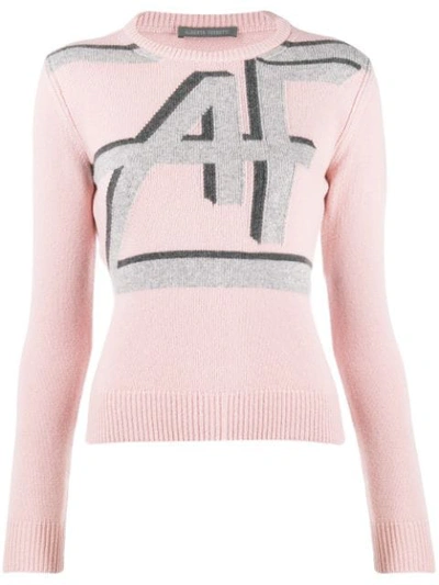 Alberta Ferretti Logo Print Knitted Jumper In Beige/grey