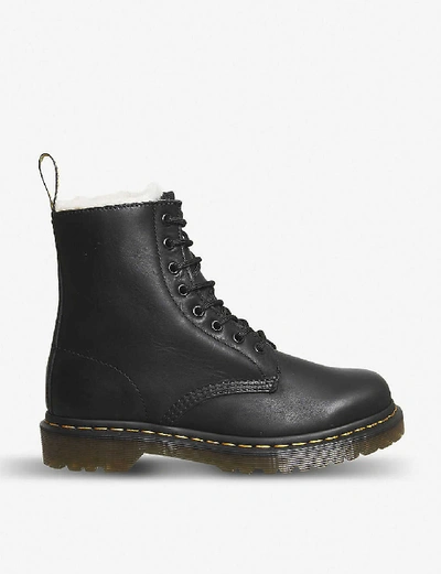 DR. MARTENS' DR. MARTENS WOMEN'S BLACK LEATHER 1460 SERENA 8-EYE FAUX SHEARLING-LINED LEATHER ANKLE BOOTS,50725947