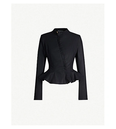 Aganovich Round-neck Slim-fit Peplum-hem Wool Jacket In Black